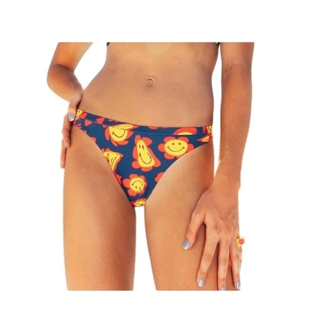 Renew Collection Womens Smiley Face Floral‎ Cheeky Bikini Bottoms Navy Blue